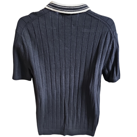 Abercrombie and Fitch Medium Black White Sideline Tipped Classic Cozy Polo Shirt - Picture 2 of 6